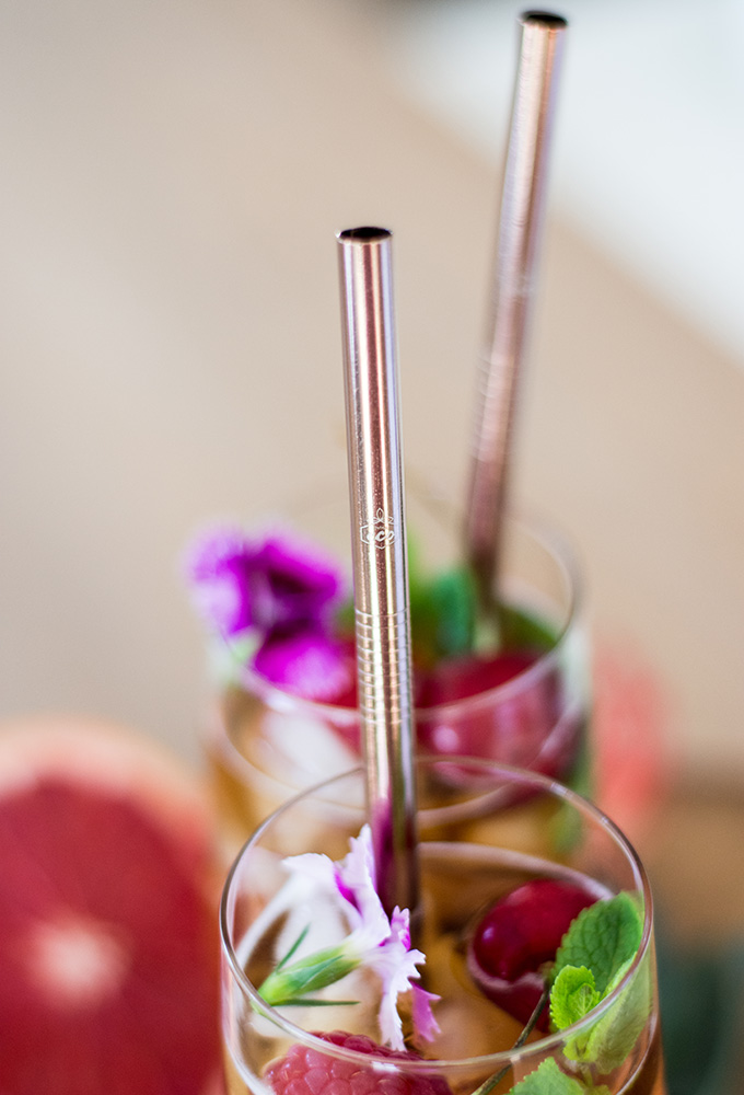 Straight Rose Gold Stainless Steel Straw Kit Five