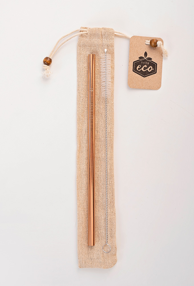 Straight Rose Gold Stainless Steel Straw Kit One