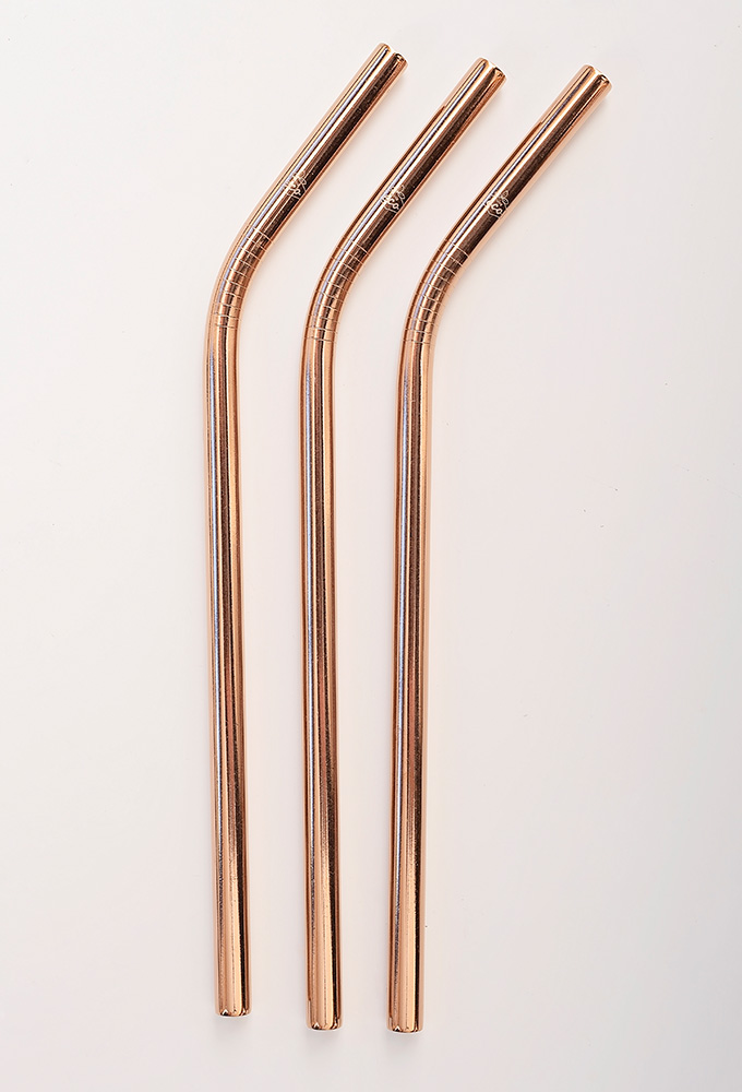 Bent Rose Gold Stainless Steel Straw Kit Two