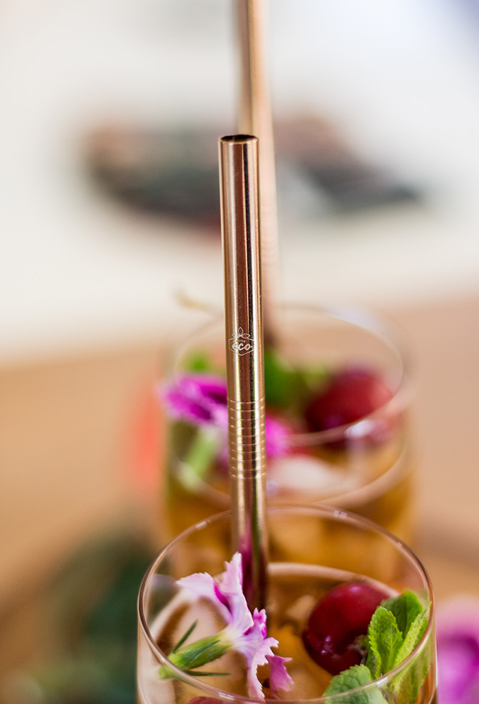 Straight Rose Gold Stainless Steel Straw Three