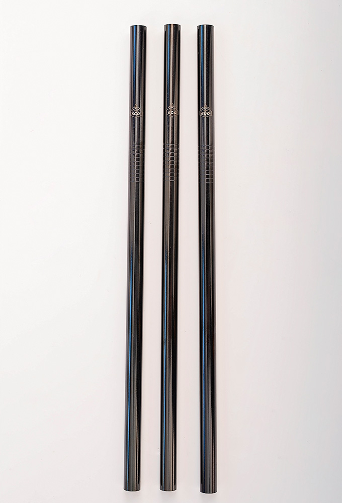 Straight Black Stainless Steel Straw Kit Two