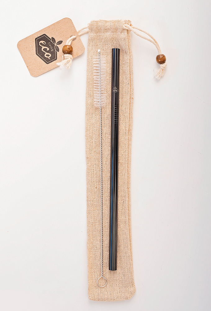 Straight Black Stainless Steel Straw Kit One