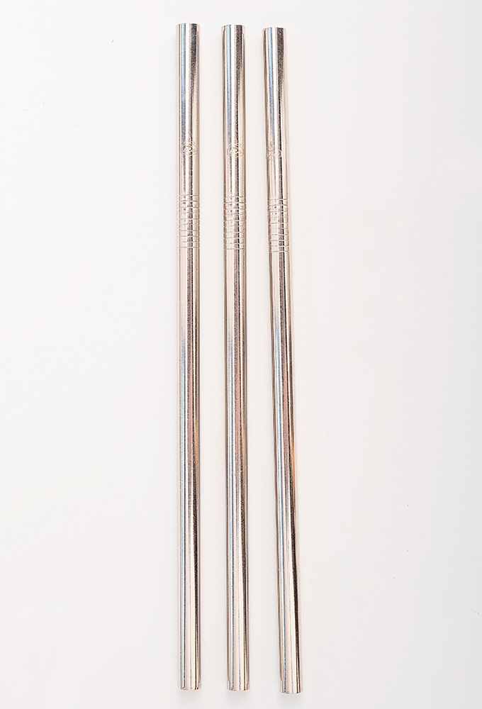 Straight Silver Stainless Steel Straw Kit Two