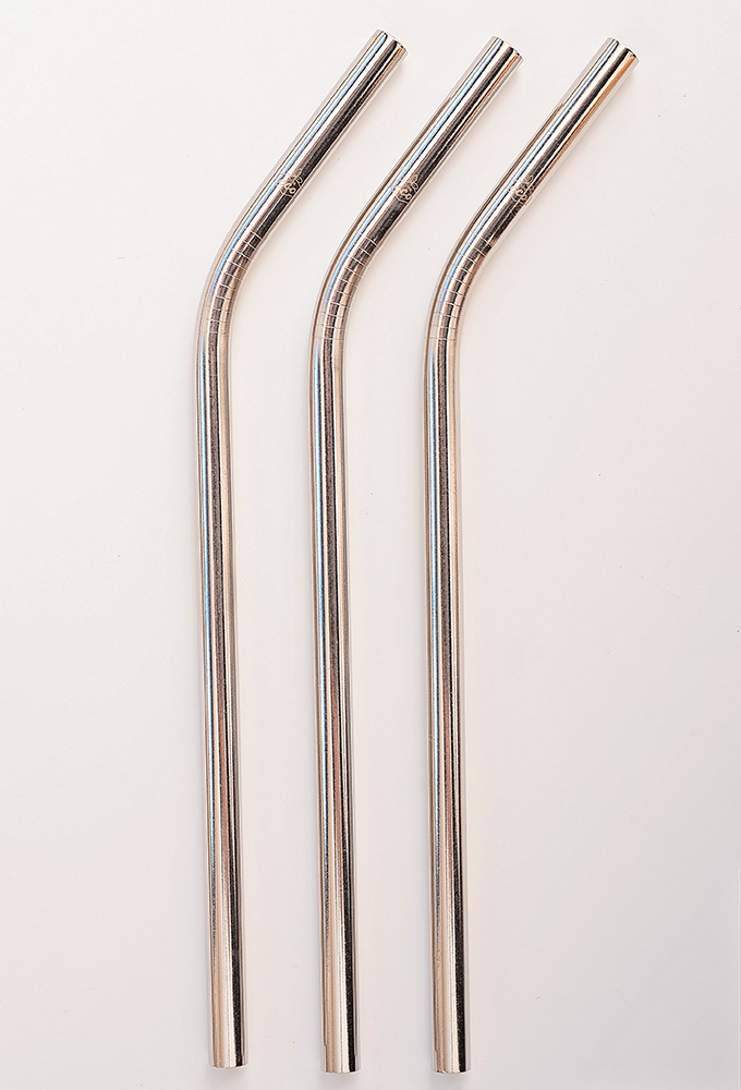 Bent Silver Stainless Steel Straw Kit One