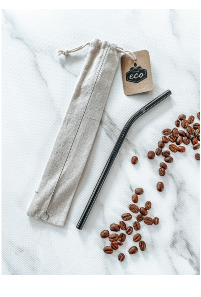 Bent Black Stainless Steel Straw Kit One